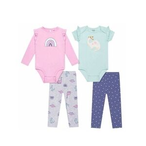 Pekkle Bodysuit and Pants Set Kids 6M Pink‎ Mint New Rainbow Dinosaur 4pc Set